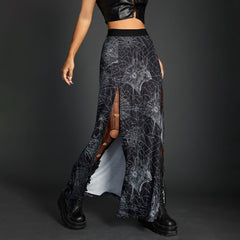 Gothic Maxirock mit Spinnennetz-Schlitz