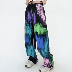 Pantalones holgados con efecto tie-dye gótico bohemio