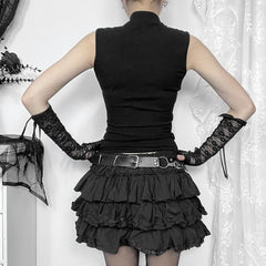 Camiseta de tirantes de cuello alto con cruz de ataúd gótica