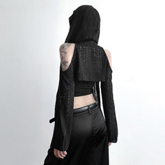 Gothic Schulterfreies Shrug-Top mit Kapuze