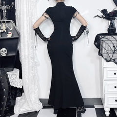 Vestido largo cheongsam gótico ajustado con abertura