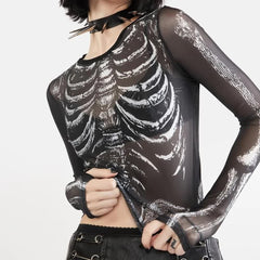 Top de esqueleto transparente de glamour gótico