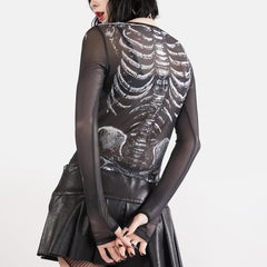 Top de esqueleto transparente de glamour gótico