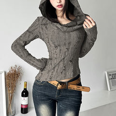 Gothic Grunge Distressed Kurzer Hoodie