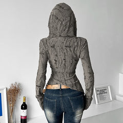 Gothic Grunge Distressed Kurzer Hoodie