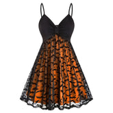 Gothic Halloween Bat Lace Overlay Dress