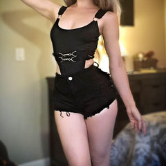 Gothic High Waisted Distressed Denim Shorts