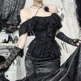 Gothic Lace Halter Off The Shoulder Top