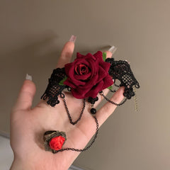 Pulsera de anillo con rosa de encaje gótico