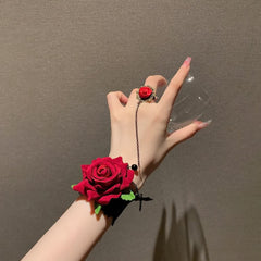 Pulsera de anillo con rosa de encaje gótico