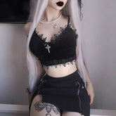 Gothic Lace Trim Velvet Cami Crop Top