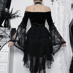 Gothic Lace Velvet Bell Sleeve Mini Dress
