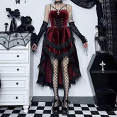 Gothic Lolita Lace Trim Velvet High Low Tiered Dress