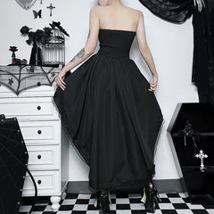 Vestido gótico lolita con hombros descubiertos y corte alto bajo