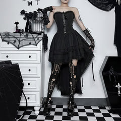 Vestido gótico lolita con hombros descubiertos y corte alto bajo