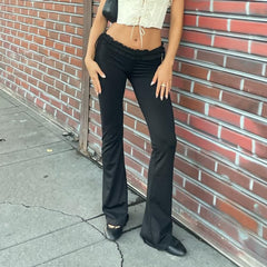 Pantalones acampanados góticos de tiro bajo con cintura paperbag