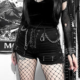 Gothic Noir Lace Up Denim Shorts