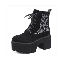 Gothic Pentagramm Rose Plateaustiefel