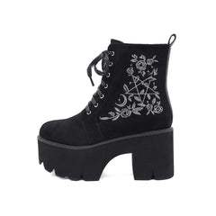 Gothic Pentagramm Rose Plateaustiefel