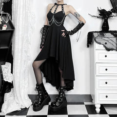 Gothic Punk Chain Halter Asymmetrical Dress