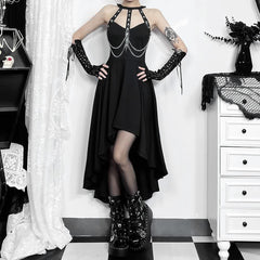 Gothic Punk Chain Halter Asymmetrical Dress