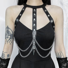 Gothic Punk Chain Halter Asymmetrical Dress