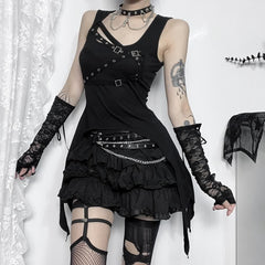 Camiseta sin mangas gótica punk de corte alto y bajo