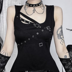 Camiseta sin mangas gótica punk de corte alto y bajo