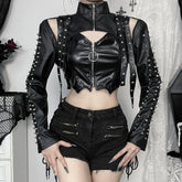 Gothic Punk Leather Rivet Shrug Jacket