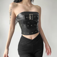 Gothic Punk Leather Tube Top