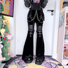 Gothic Punk Mesh Samt Schlaghose