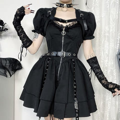 Minivestido gótico punk y top de manga corta tipo encogimiento de hombros