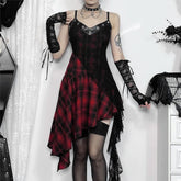 Gothic Punk Plaid Lace Asymmetrical Dress