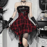 Gothic Punk Plaid Off The Shoulder Dress