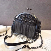 Gothic Punk Studded Fringe Shoulder Bag