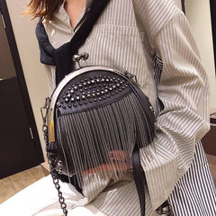Gothic Punk Studded Fringe Shoulder Bag