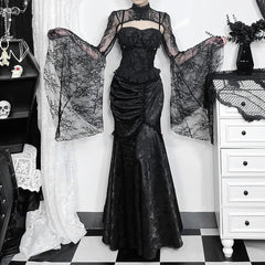 Falda larga y top corto gótico retro