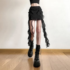 Minifalda gótica de cintura alta con volantes