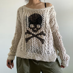 Suéter de punto gótico con calavera y huesos cruzados