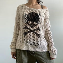 Suéter de punto gótico con calavera y huesos cruzados