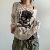 Gothic Skull and Crossbones Knit Sweater