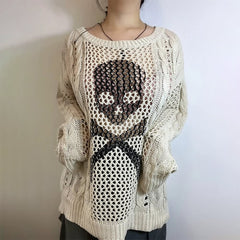 Suéter de punto gótico con calavera y huesos cruzados