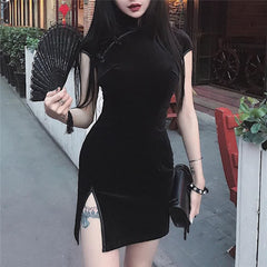 Gothic Style Velvet Cheongsam Mini Dress