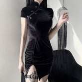 Gothic Style Velvet Cheongsam Mini Dress