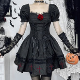 Gothic Vampire Puff Sleeve Mini Dress