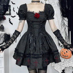 Gothic Vampire Puff Sleeve Mini Dress