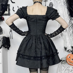 Gothic Vampire Puff Sleeve Mini Dress