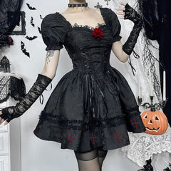Gothic Vampire Puff Sleeve Mini Dress