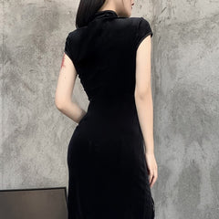 Gothic Velvet Slit Cheongsam Dress