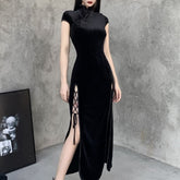 Gothic Velvet Slit Cheongsam Dress